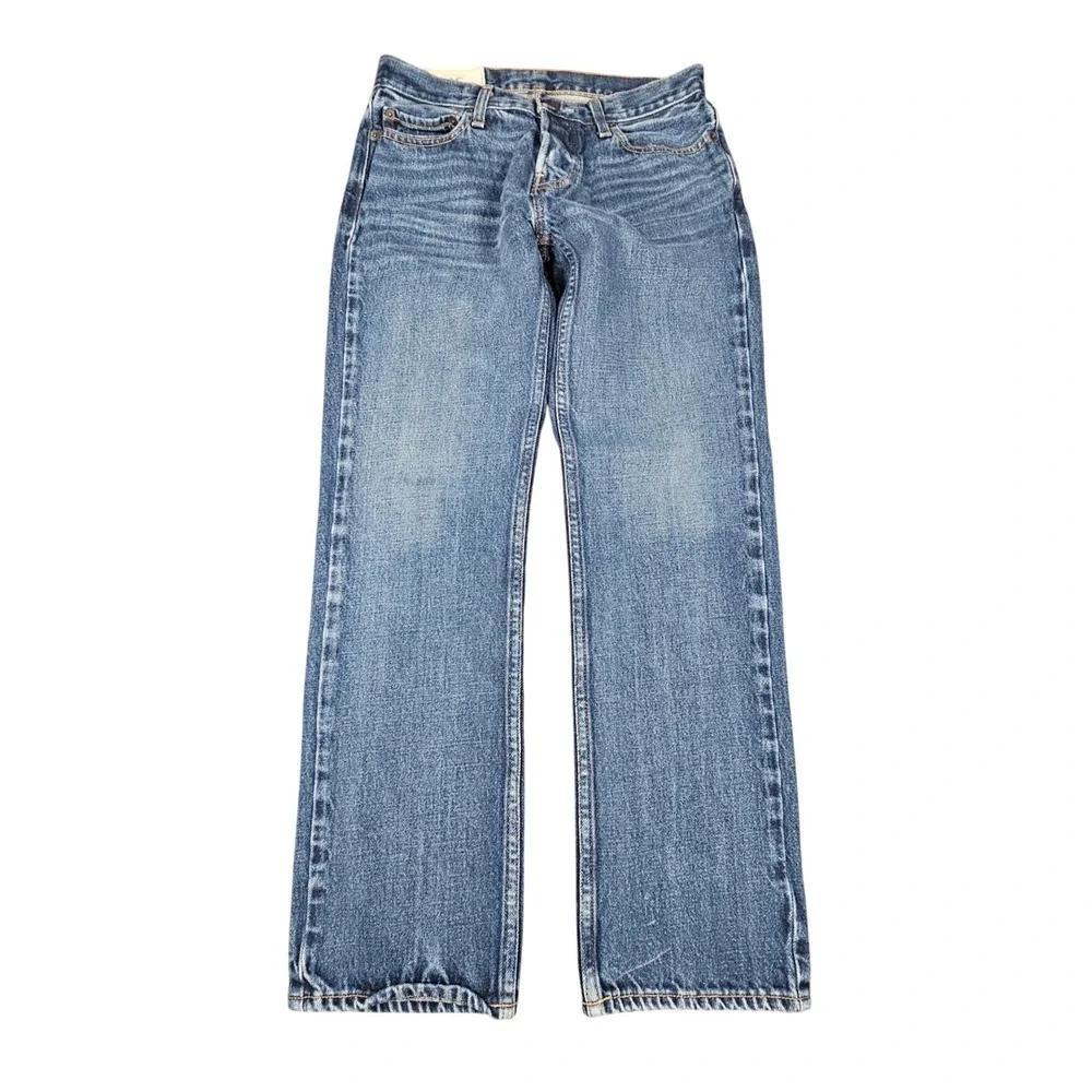 Hollister Slim Straight Jeans Mens 28x28 Blue Medium Wash Button Fly Denim